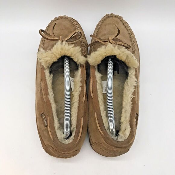L.L. Bean 264593 Wicked Good Sherpa Lined Slippers Men\'s 8M Chestnut Moccasins
